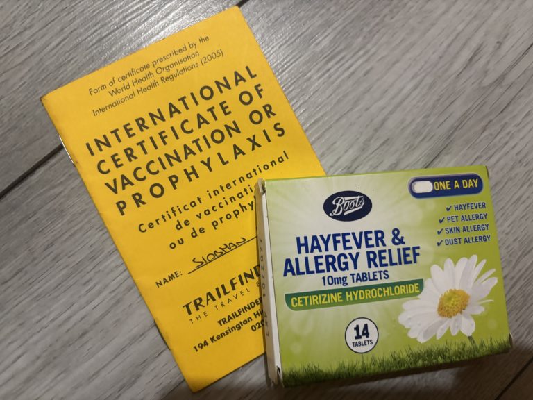 YELLOW FEVER CERTIFICATE AND HAYFEVER TABLETS